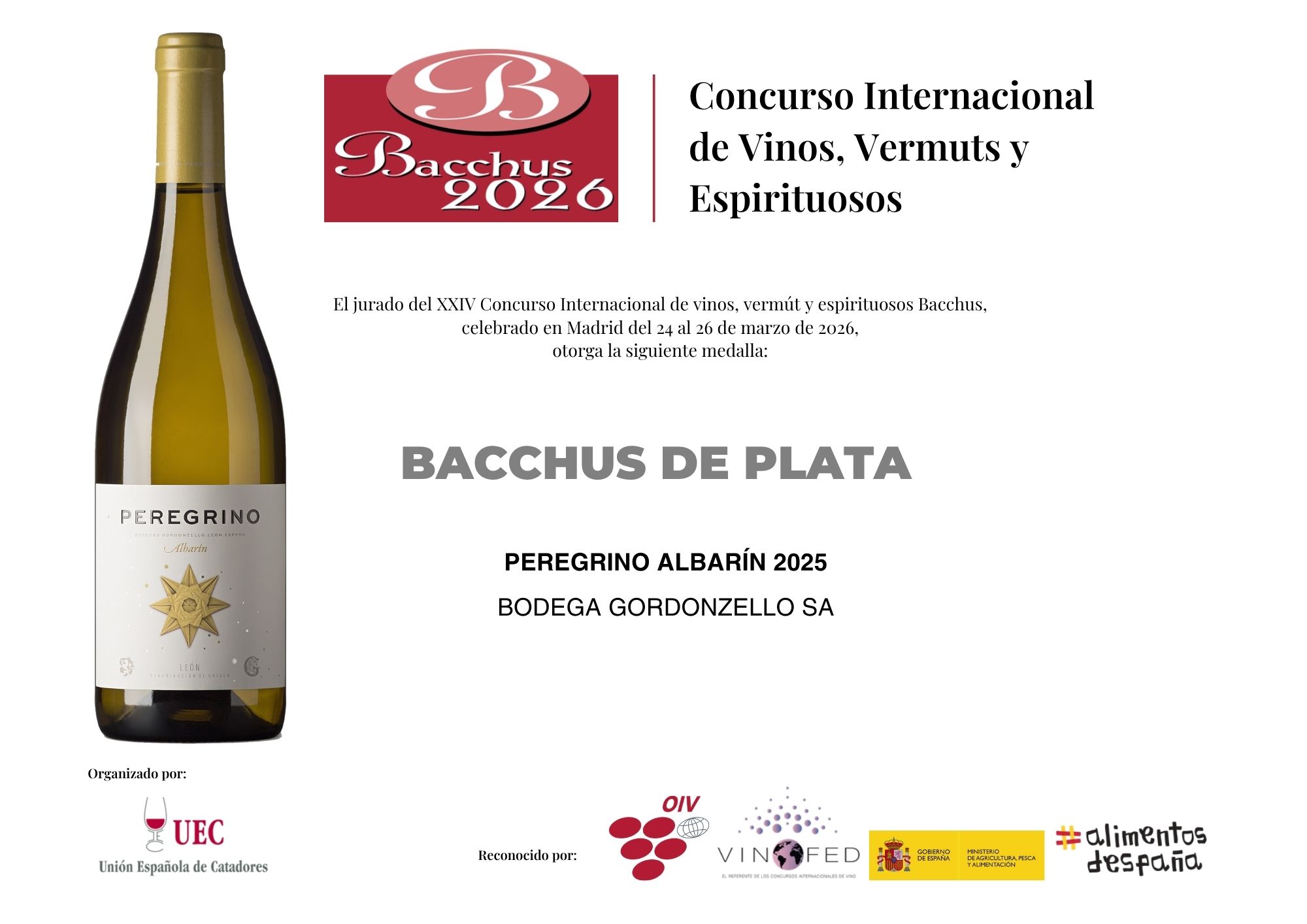 MEDALLA DE PLATA EN LOS PREMIOS BACCHUS 2026